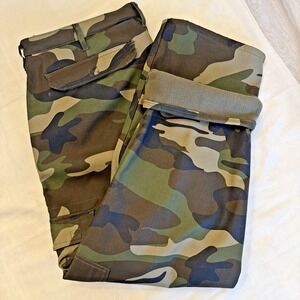 Stanley Mens Fleece Lined Camo Canvas Green Cargo Pants Workwear Size 38X32